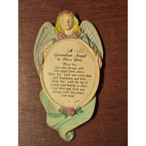 Vintage Guardian Angel Wall Plaque CMP Blessing Poem Religious Decor Pastel
